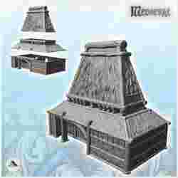 Medieval building with very high roof and entrance canopy (7) - Medieval Gothic Feudal Old Archaic Saga 28mm 15mm