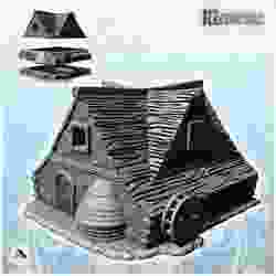 Wooden roofed mill with water wheel and floor (17) - Medieval Feudal Old Archaic Saga 28mm 15mm