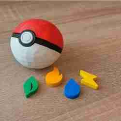 Pokeball Print In Place Low Poly + Element figures