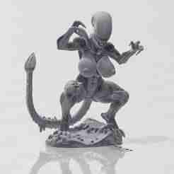 aggressive texturized xenomorph alien prometheus crouched nude big tits