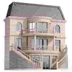 Classic facade of a private house with decors. Fasad set