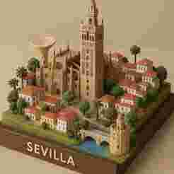 Diorama of Seville - Historical city model - Seville Cathedral - Giralda - Urban miniature - Andalusian heritage - Seville old town - Plaza de España - Reproduction of Seville architecture - Seville souvenir - Seville souvenirs