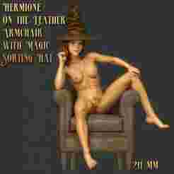 Hermione on the Leather Armchair with Magic Sorting Hat