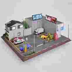 Japanese Parking Lot Diorama (1:64 Scale) – STL + DXF Files for 3D Printing & Laser Cutting