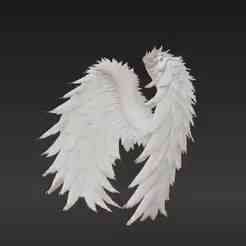 Majestic Feathered Wings 3D Model - Ethereal Celestial Creature Design with Iridescent Tips & Gold Accents