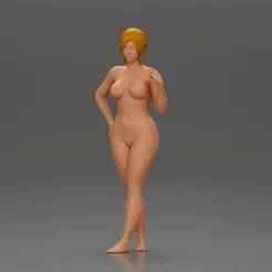 Naked woman posing barefoot