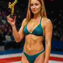 nude girl karate high kick golden oscar figurine trophy topless statue