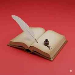 Book and quill diorama - Halloween, spooky, scary, horror, creepy, haunted, October 31, trick or treat, pumpkin, jack o’ lantern, jackolantern, ghost, skeleton, skull, zombie, witch, vampire, monster, mummy, Frankenstein, Grim Reaper, scarecrow, pumpkin l