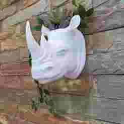 Rhino head wall mount planter pot flower vase stl
